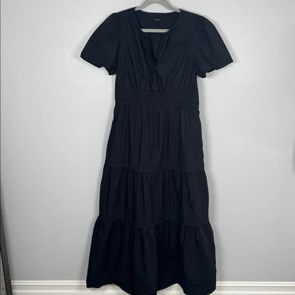 Quince Organic Poplin Cotton Black Tiered Maxi Dress with Pickets size medium - Picture 2 of 10